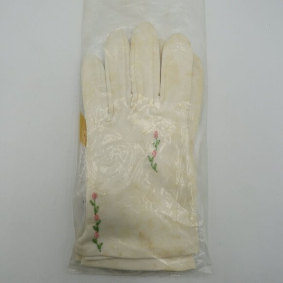 Vintage Fownes Gloves Sz 7 1/2 Embroidered Rose Made In Italy Original Packaging - Picture 3 of 6